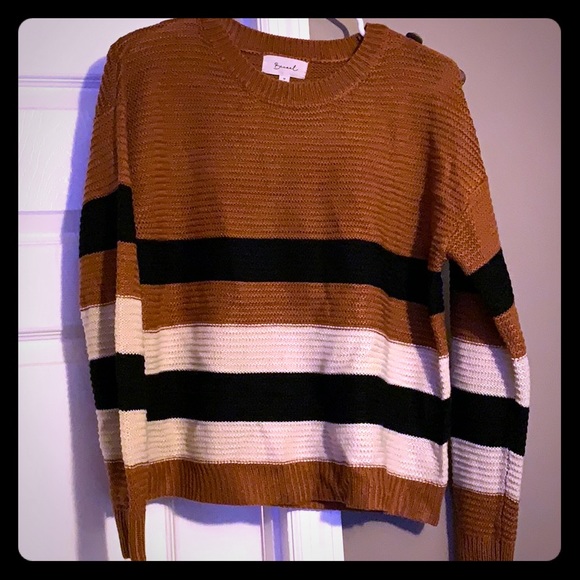 Sweaters - Carmel, black, and ivory striped sweater.